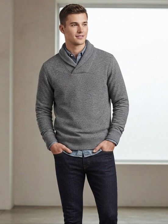 Nordstrom Other - Nordsrom's Men's Shop  Heather Grey Shawl Collar Pullover Sweater Size Small